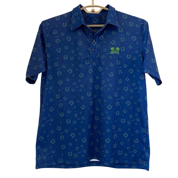 QED Style‎ Golf Polo Shirt Horrible Colonial Print Horseshoe Blue Men's Large - Picture 5 of 11